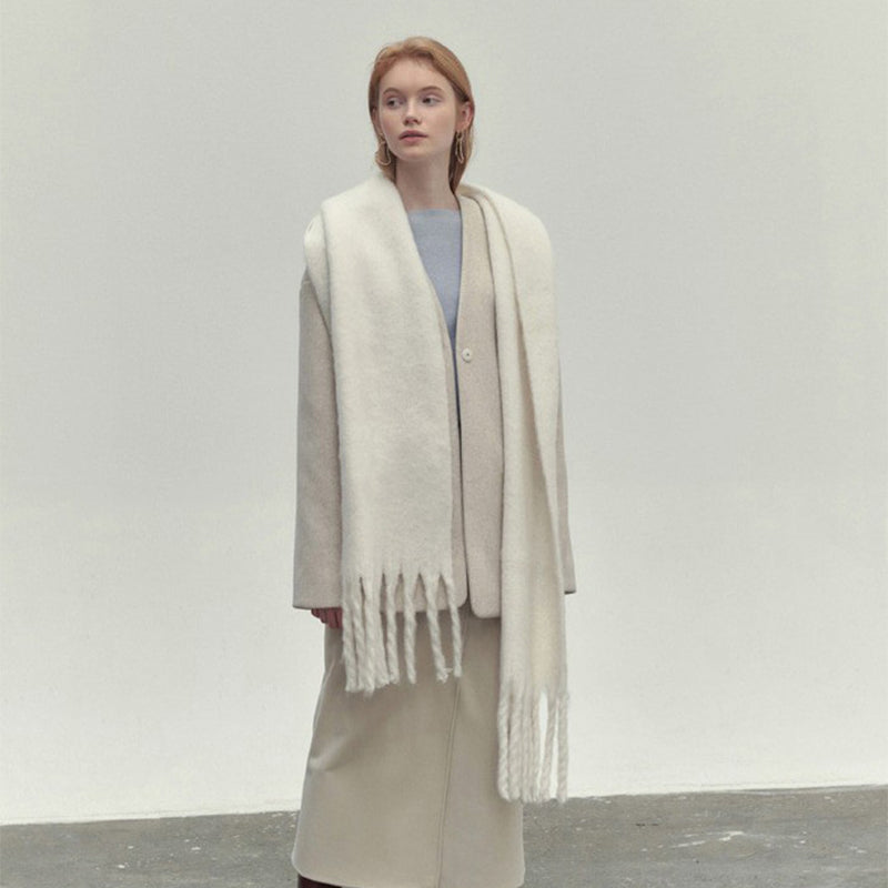 Écharpe d'Hiver Unie à Pompons